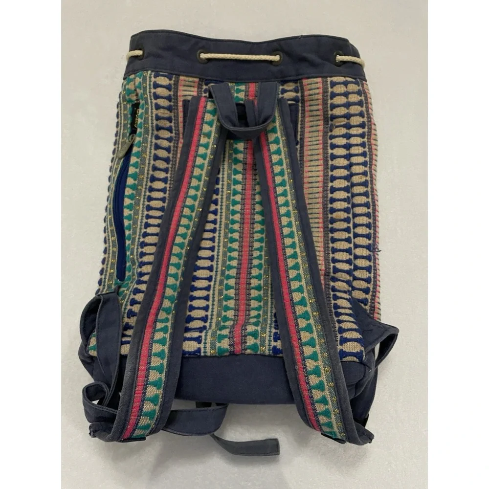 Vintage 90's Drawstring Backpack Boho Southwestern Tribal Woven Rucksack Catori